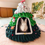 Load image into Gallery viewer, Christmas Tree-Shaped Felt Bunny Hideout with Mat – Spacious, Stable & Festive